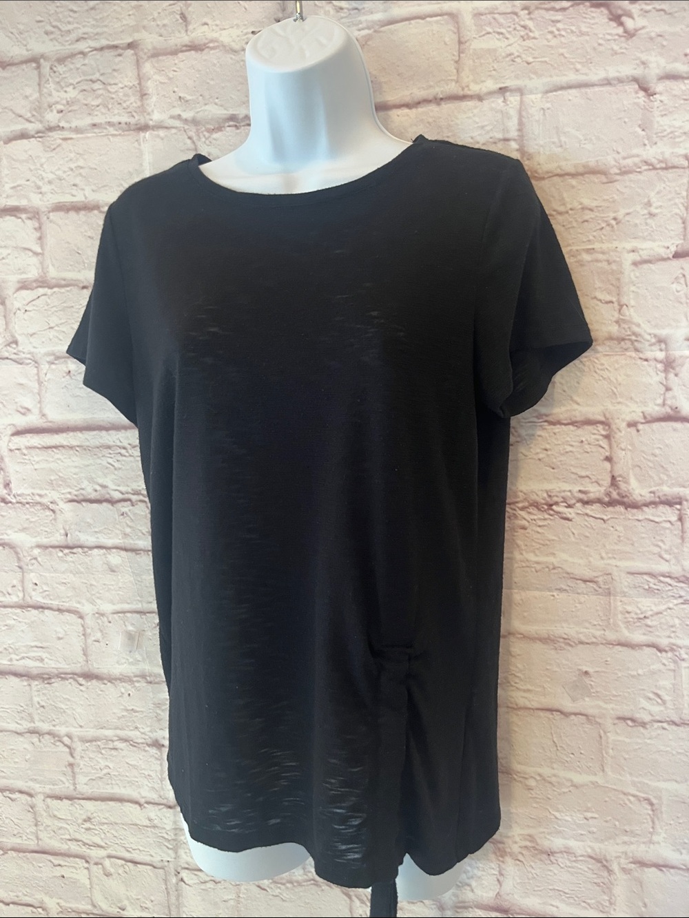 INC International Concepts Black Short Sleeve Side-Tie Tee